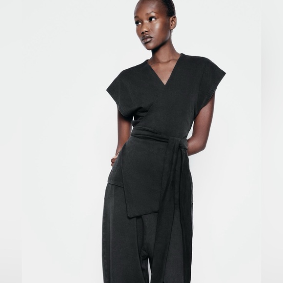 ZARA - NEW HEAVY COTTON WASHED T-SHIRT - CHARCOAL - Picture 4 of 5